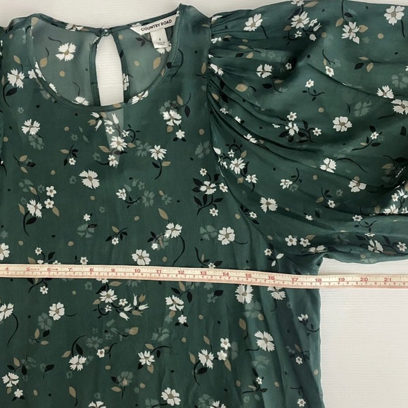 Country Road Blouse Top Green White Floral Long Sleeve Sheer Lightweight Size 8 - Picture 12 of 12
